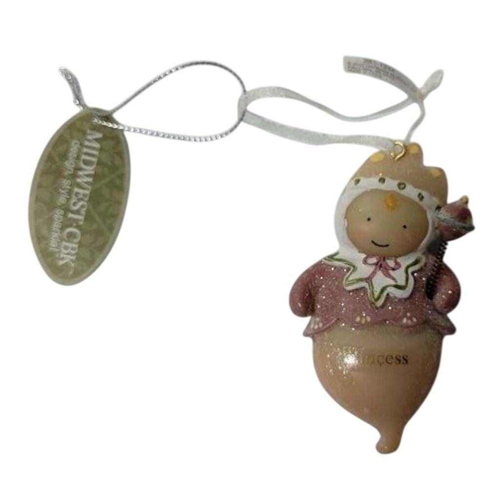 👑Midwest-CBK 2011 Princess Ornament Pink Glitter Resin Retro Coquette Gift Xmas